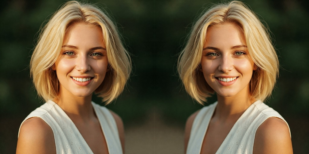 Composite image showing an original photo next to its horizontally mirrored version for left-right comparison.