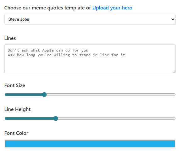Meme Quotes Creator editor with text settings
