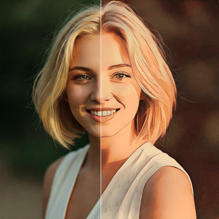 Side by side merge: real photo next to stylised cartoon-style image