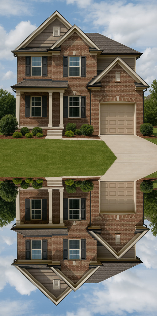 Composite image showing an original photo next to its vertically mirrored version for top-bottom comparison.