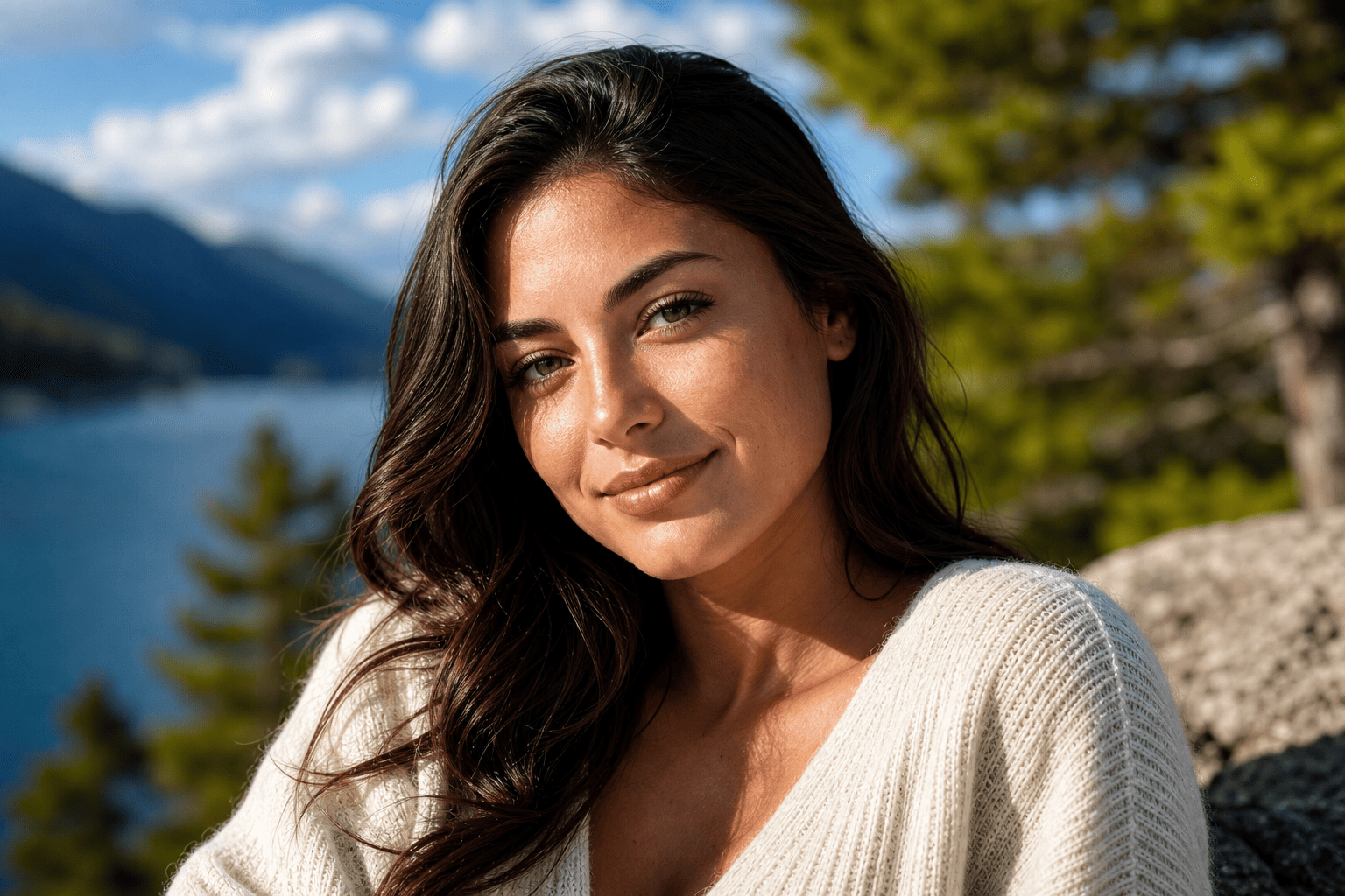 Same outdoor portrait after increasing contrast online with deeper shadows and stronger tonal separation