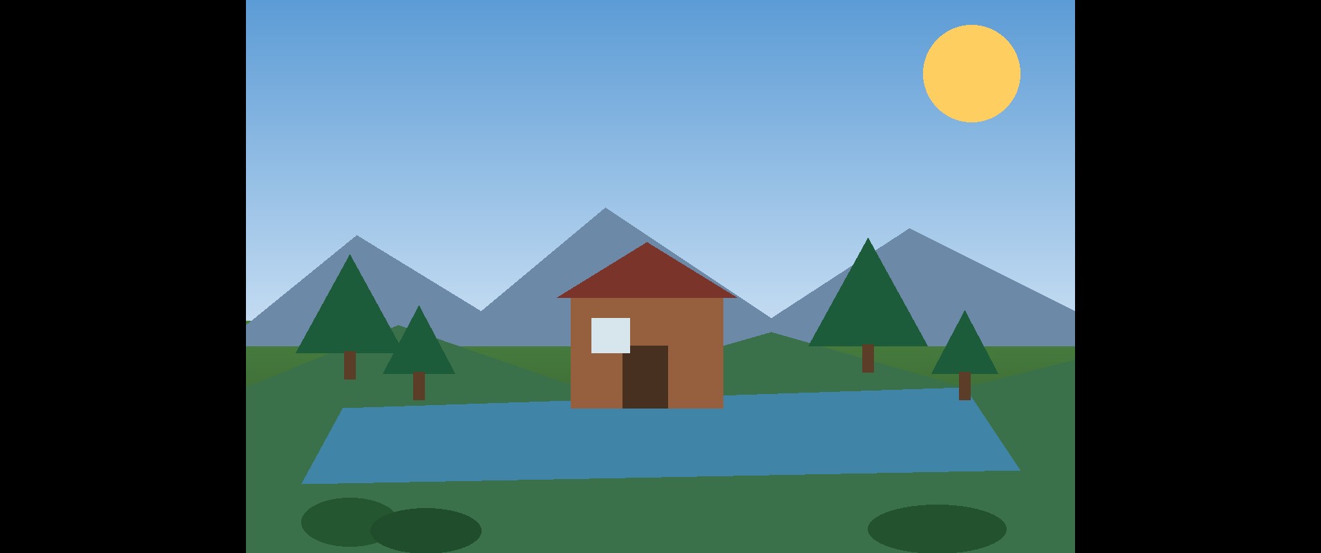 Same landscape in a 2.39:1 frame with black bars on the left and right, whole picture kept