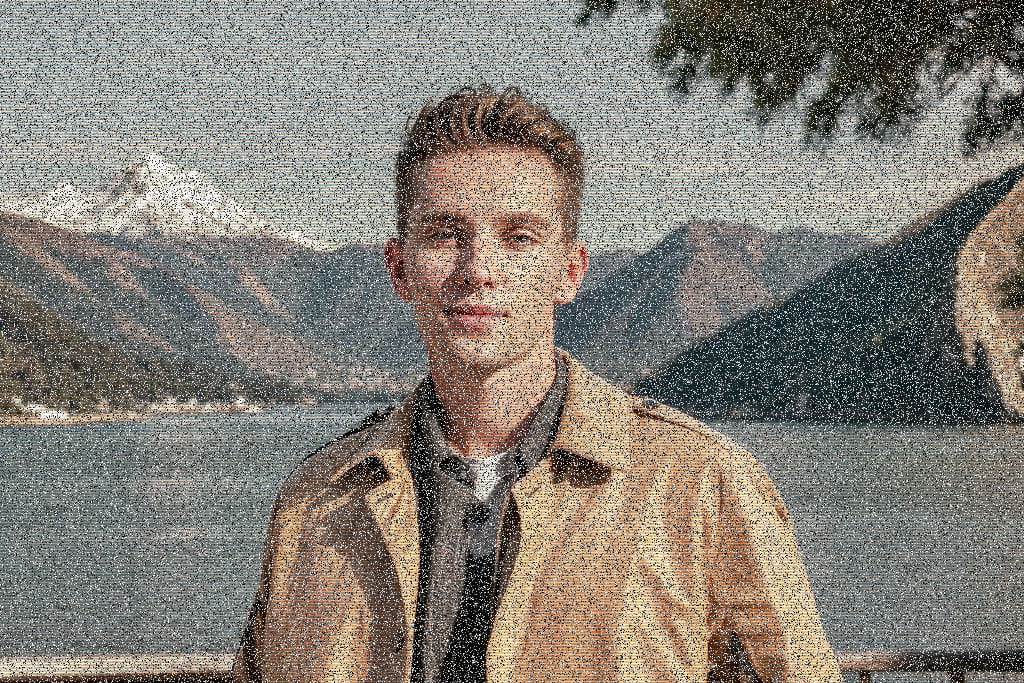 Portrait with CRT scan line glitch art effect applied