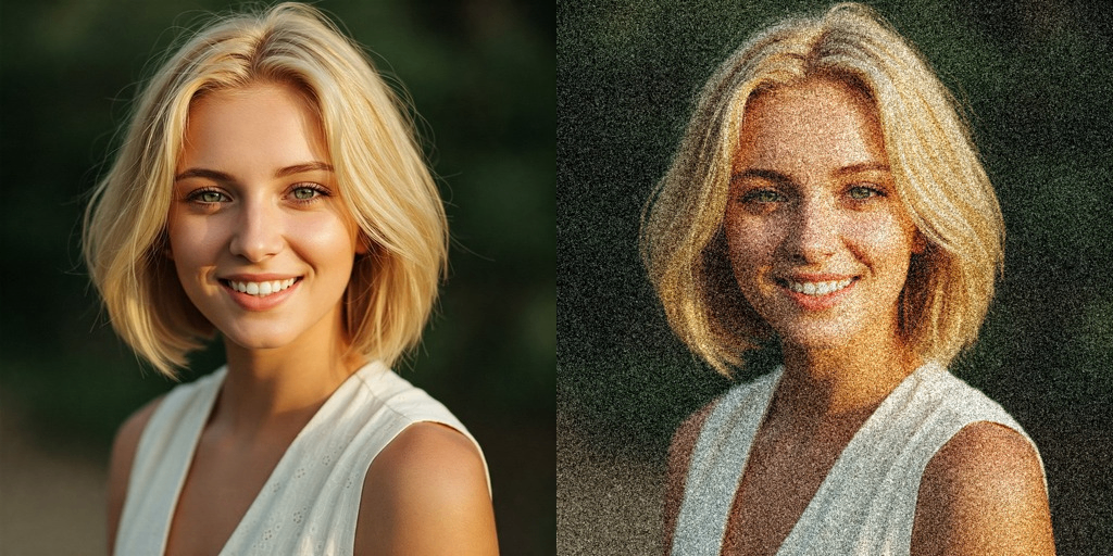 Example of noise texture and film-style grain on an image