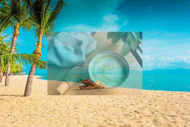 Beach photo with a single faded photo locked to the center