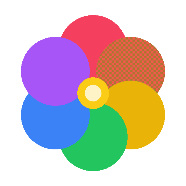 Flower icon with only the orange petal covered by a selection checker; the other petals stay solid
