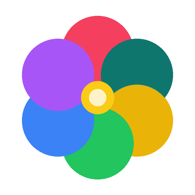Same flower after the orange petal was recolored dark teal, with every other petal unchanged